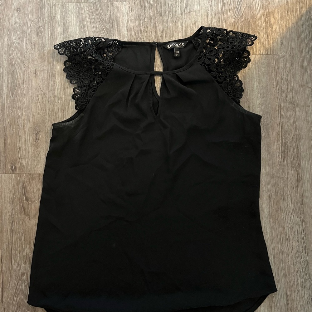 Express Black Embellished Cut Out Blouse